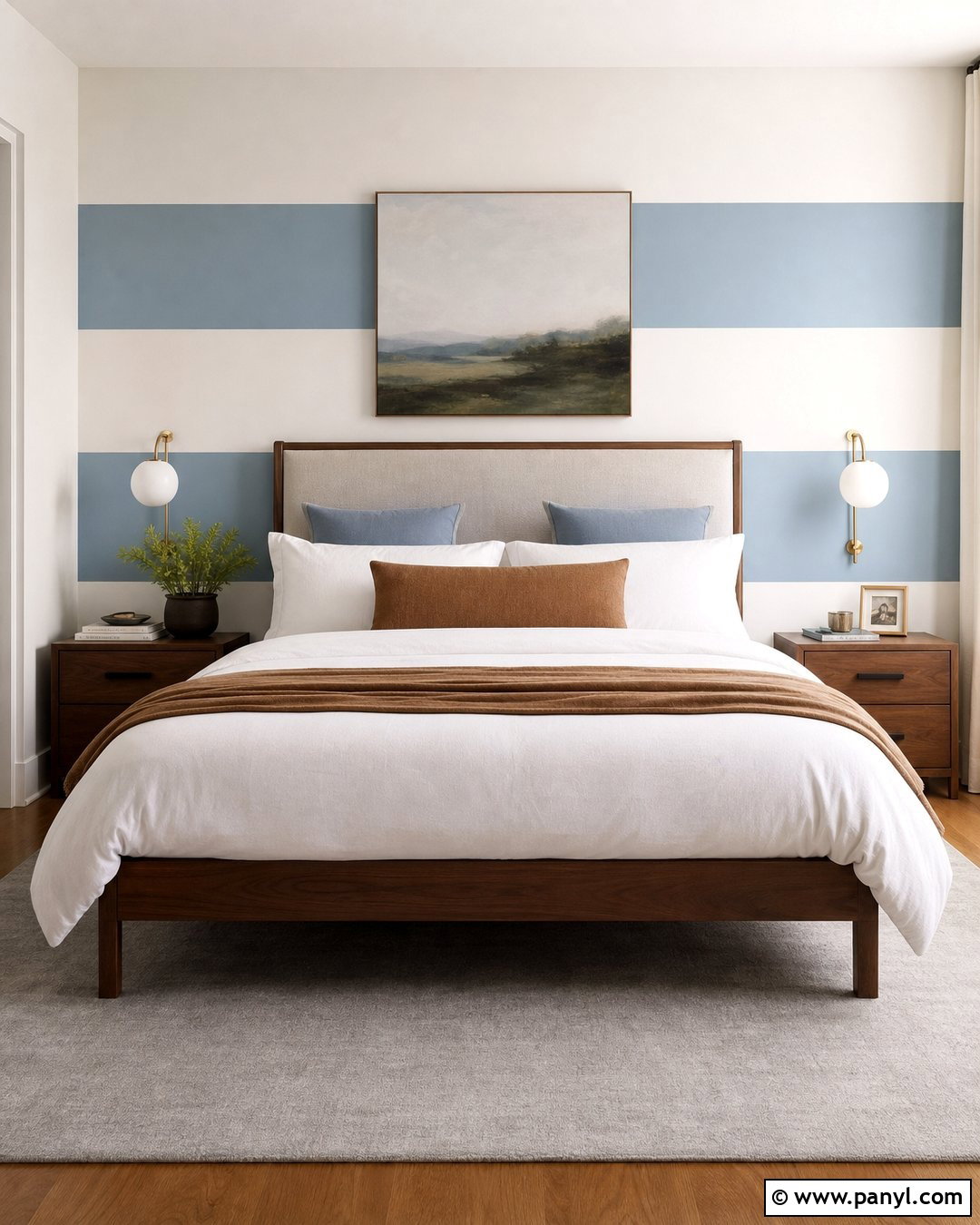 Dusty Blue Bedroom Wall Stripes - 30 Horizontal Stripes On Wall Ideas