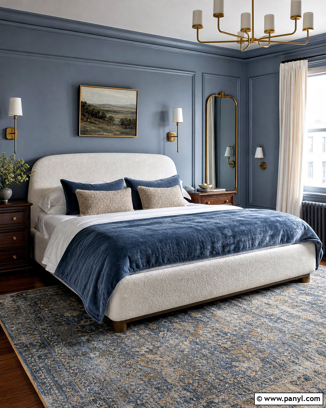Dusty Blue Bedroom With Brass Details - 20 dusty blue bedroom ideas