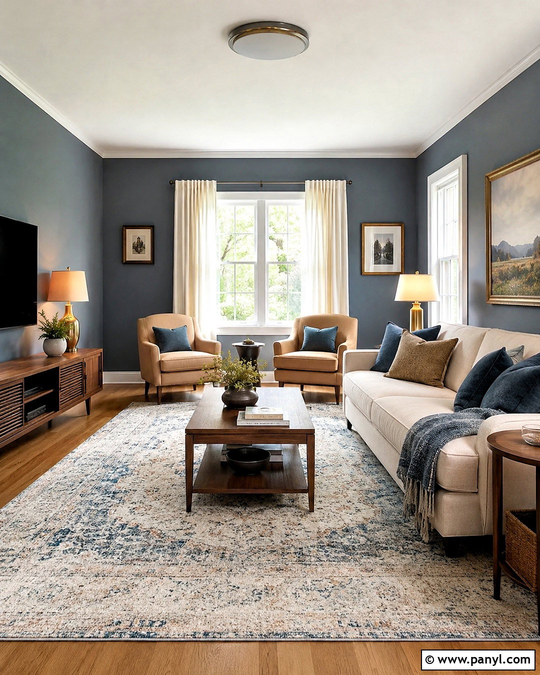 Dusty Blue Beige And Walnut Living Room Color Combination - 20 best color combinations for living room ideas