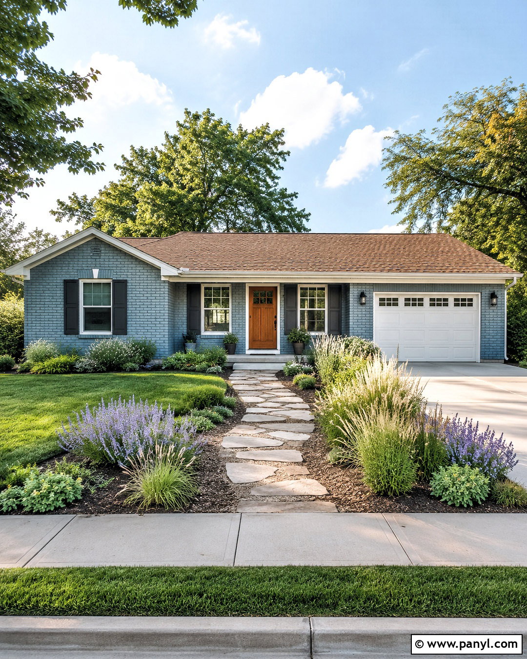 Dusty Blue Brick Ranch House - 20 blue brick house exterior ideas