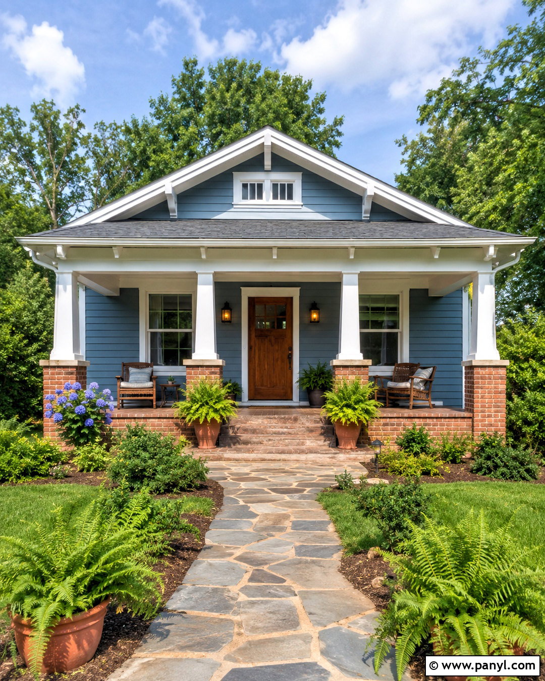 Dusty Blue Bungalow With White Trim - 20 blue house white trim ideas