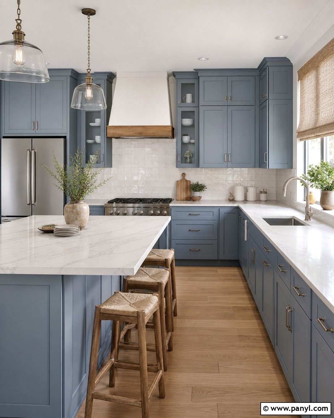 Dusty Blue Cabinets With Creamy White Walls - 20 Kitchen Cabinet And Wall Paint Ideas