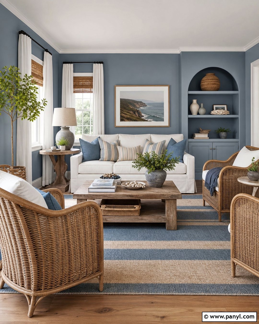 Dusty Blue Coastal Living Room - 30 dusty blue wall color ideas