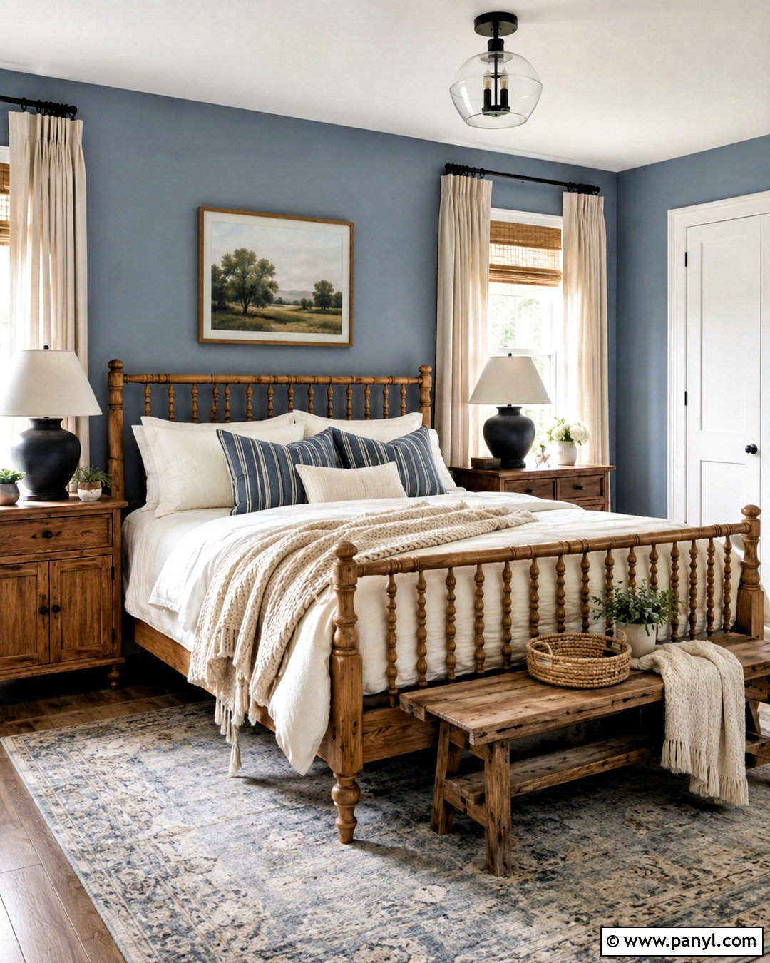 Dusty Blue Farmhouse Bedroom - 20 blue colour bedroom ideas