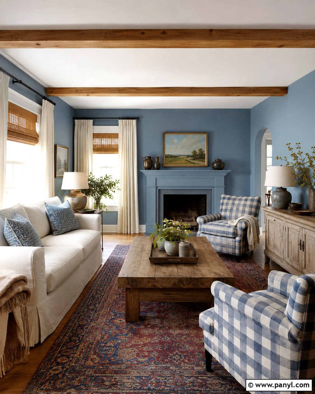 Dusty Blue Farmhouse Lounge Room - 20 Blue Wall Lounge Room Ideas