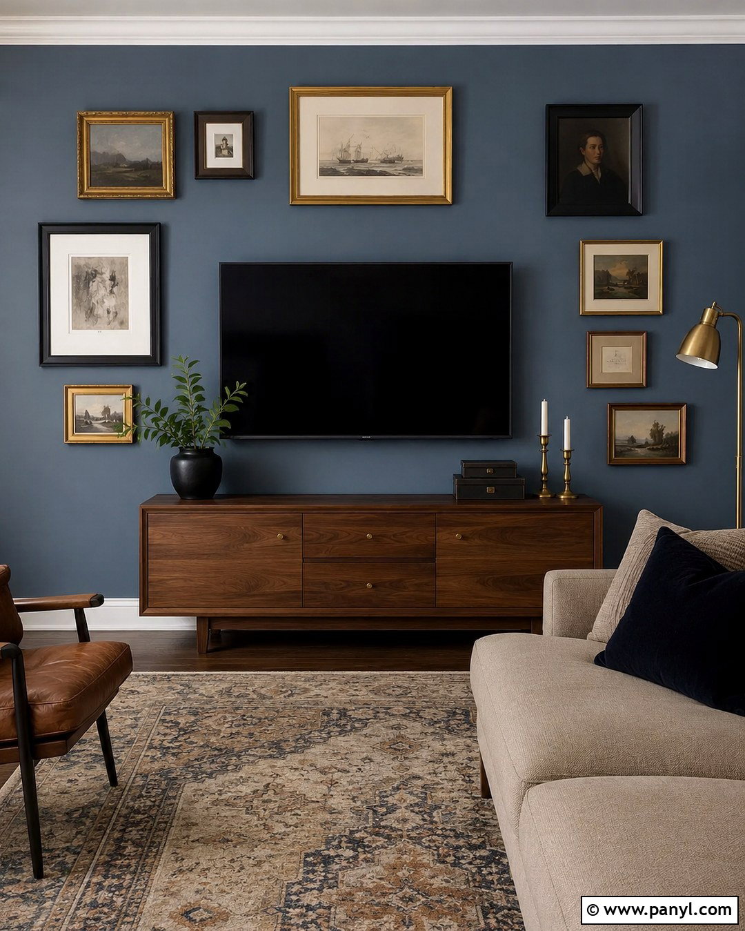 Dusty Blue Gallery TV Wall - 20 Paint Around Tv On Wall Ideas