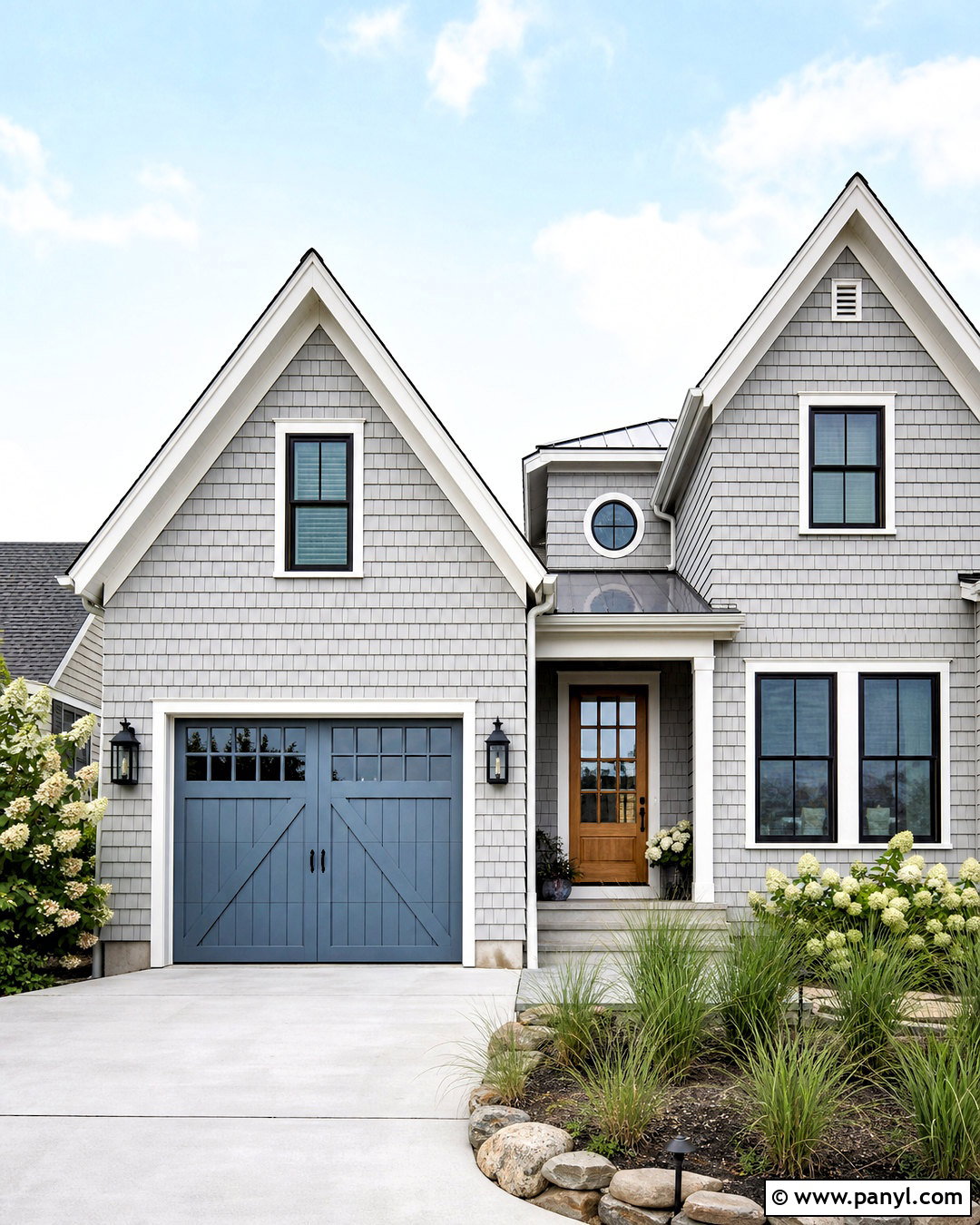 Dusty Blue Garage Door With Gray Shingles - 20 garage door painting ideas