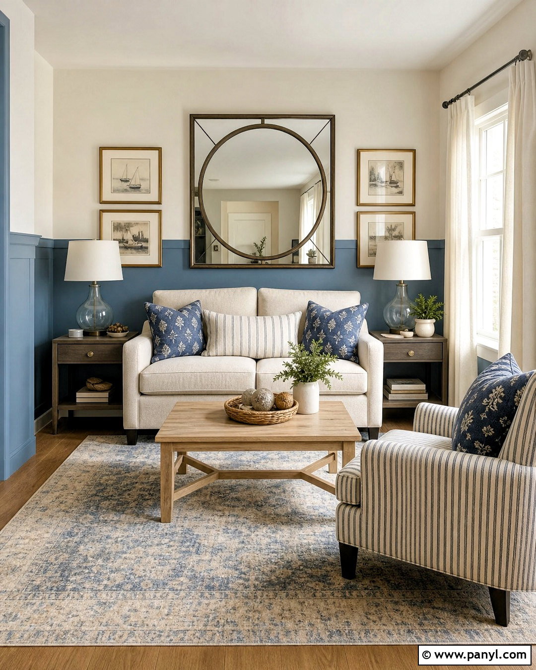 Dusty Blue Half Painted Wall Living Room - 20 half painted wall living room ideas