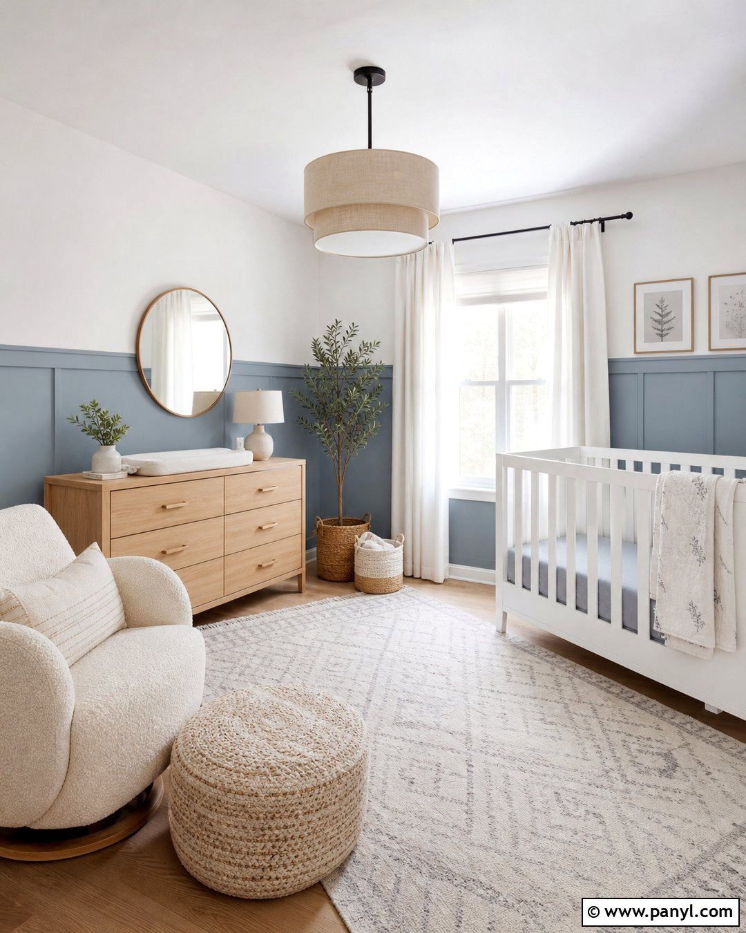 Dusty Blue Half Wall With White - 25 Half Wall Color Ideas