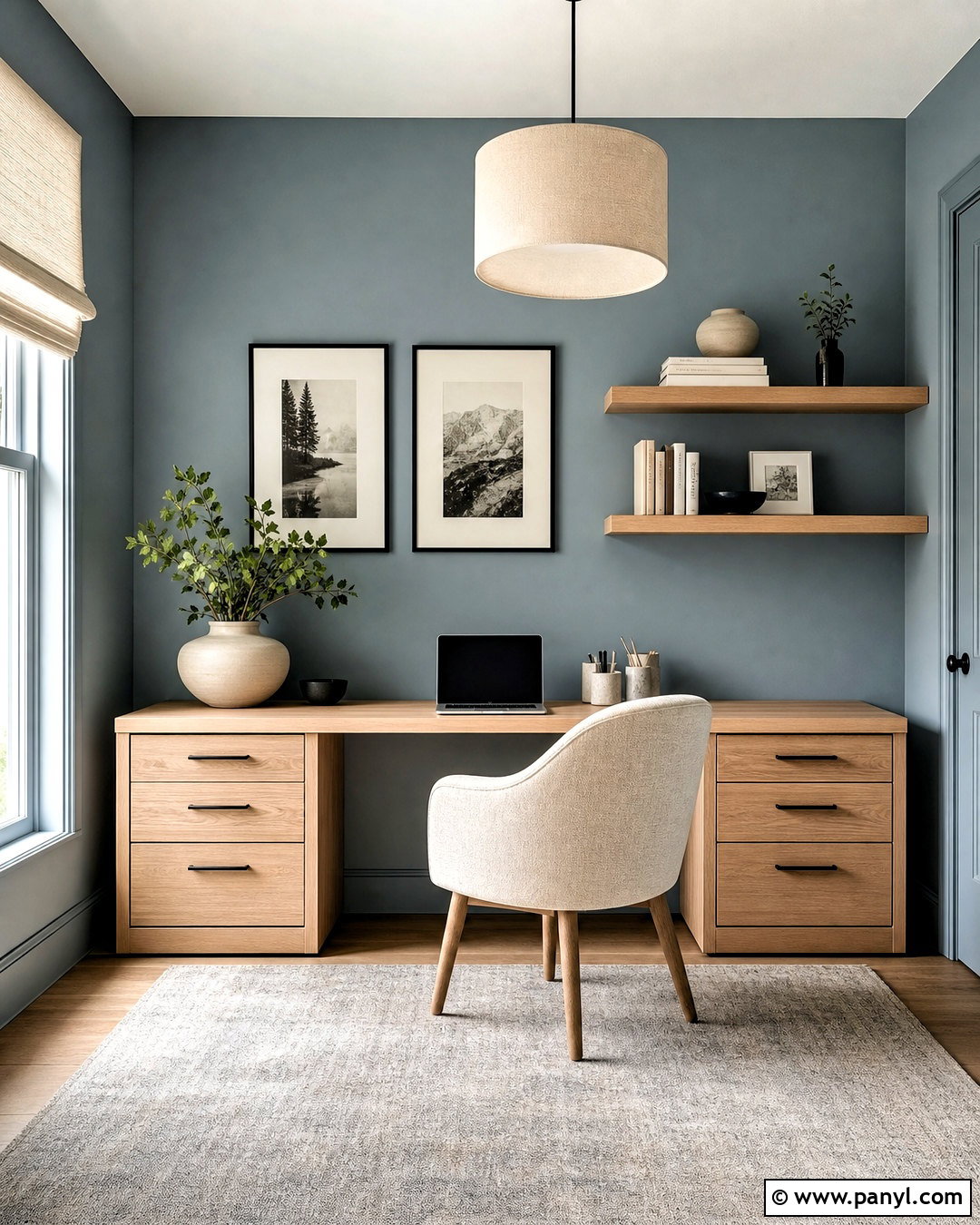 Dusty Blue Home Office Wall - 20 color wall ideas