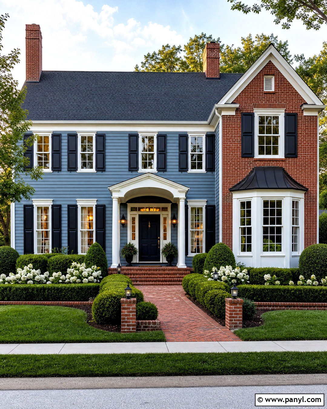 Dusty Blue House Color With Red Brick - 20 house color ideas