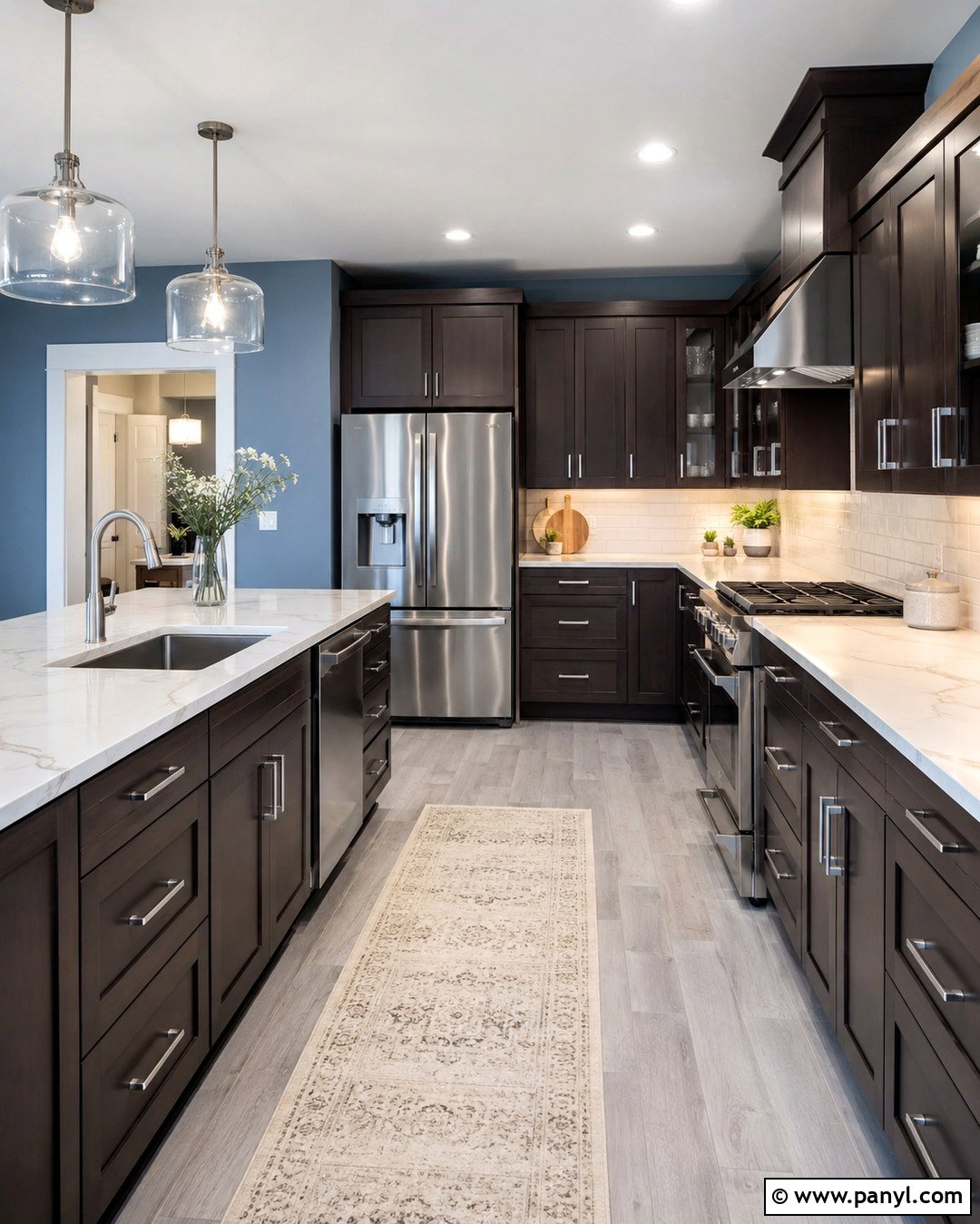 Dusty Blue Kitchen Walls With Espresso Cabinets - 20 Blue Kitchen Walls With Brown Cabinets