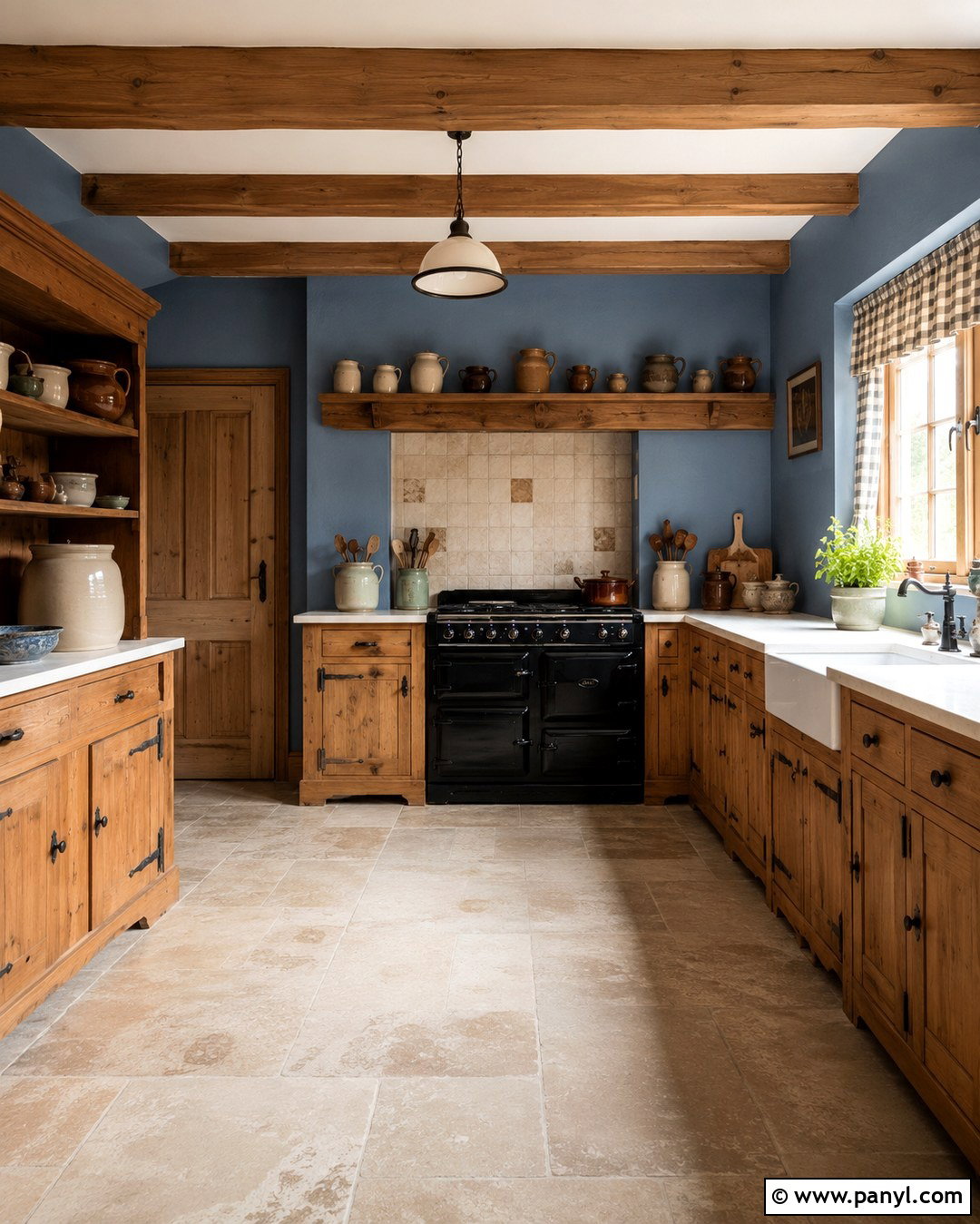 Dusty Blue Kitchen Walls With Pine Cabinets - 20 Country Blue Kitchen Walls