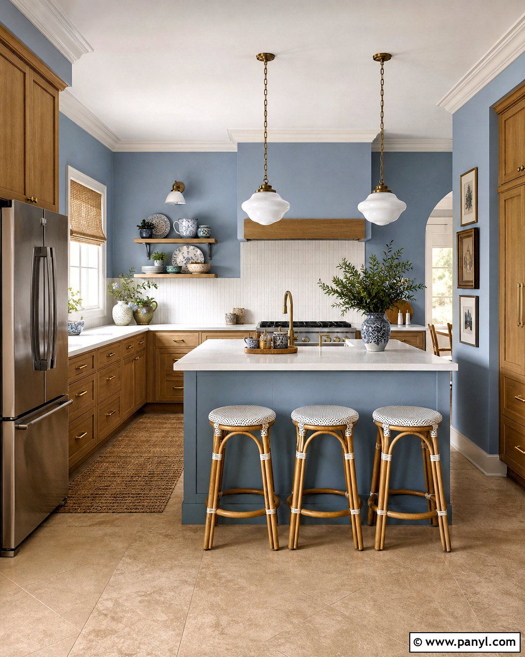 Dusty Blue Kitchen With Oak Cabinets - 20 kitchen color schemes with oak cabinets