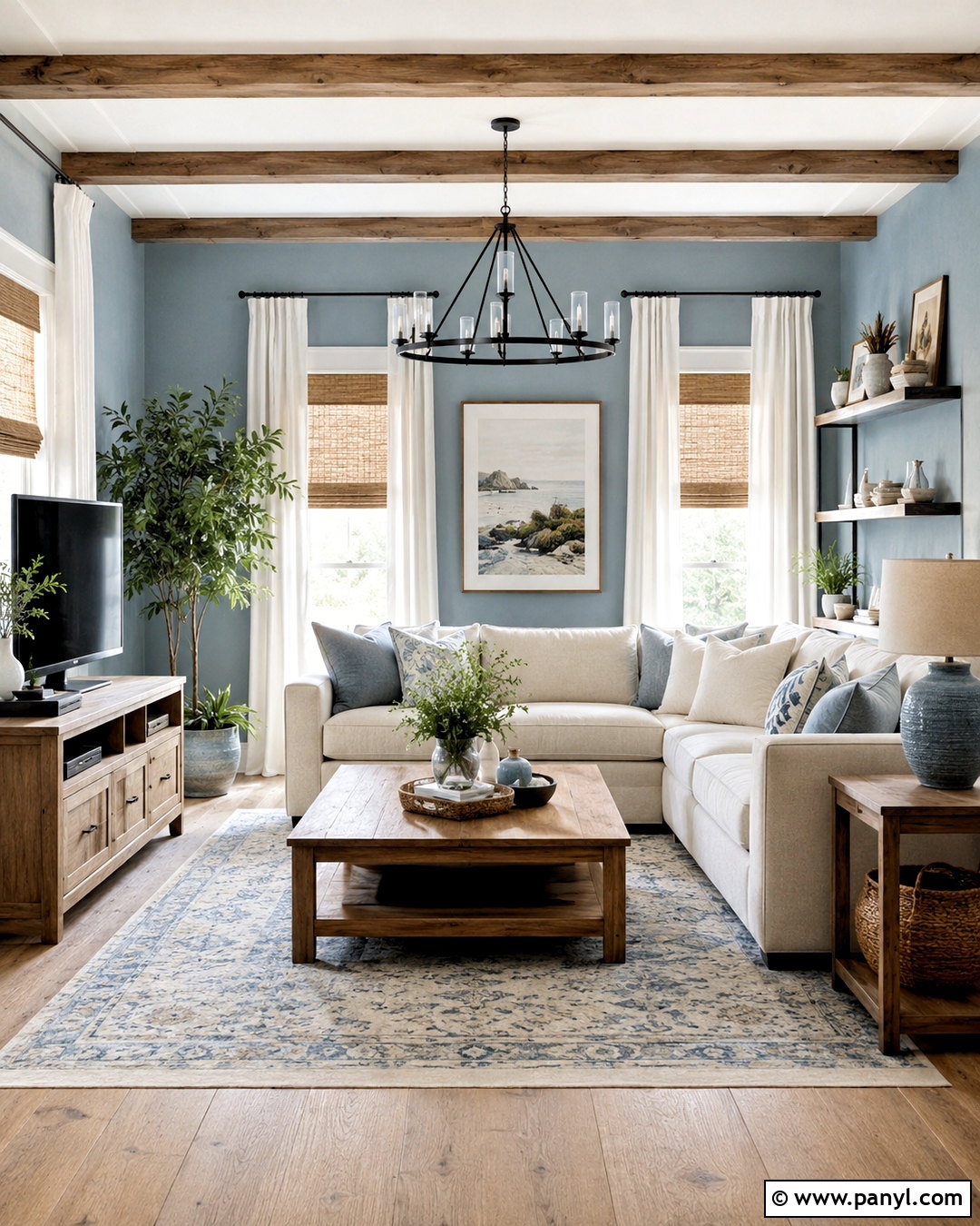 Dusty Blue Living Room With Wood Furniture - 20 dusty blue living room ideas