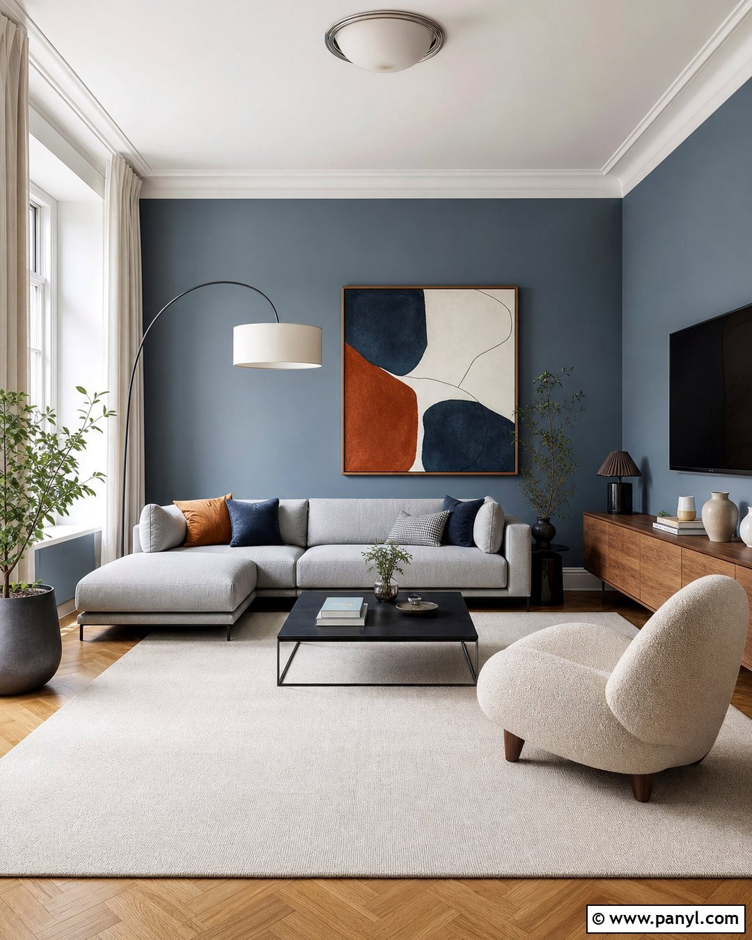 Dusty Blue Modern Living Room Walls - 30 Dusty Blue Walls