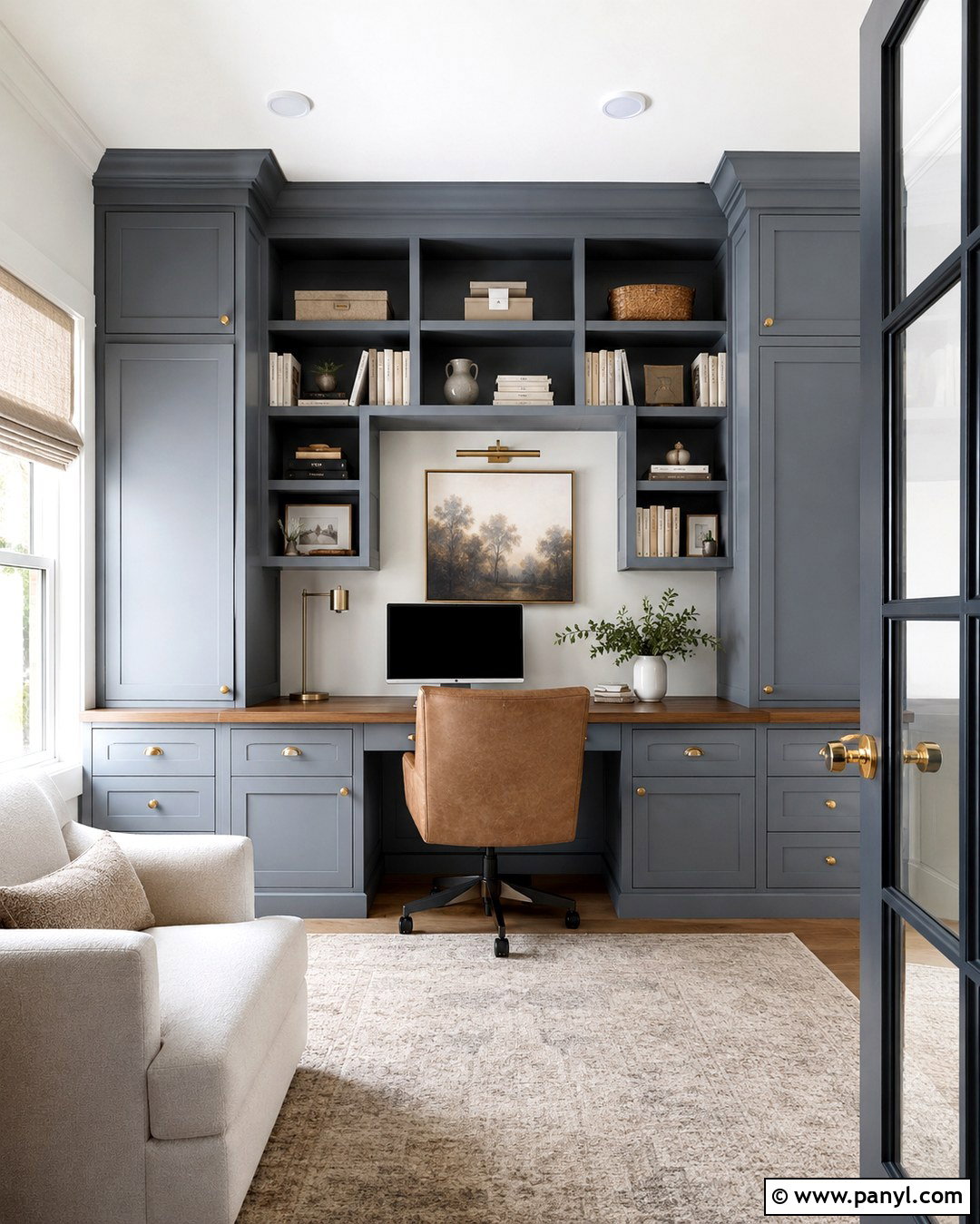 Dusty Blue Office Built Ins - 20 White Walls Painted Built Ins