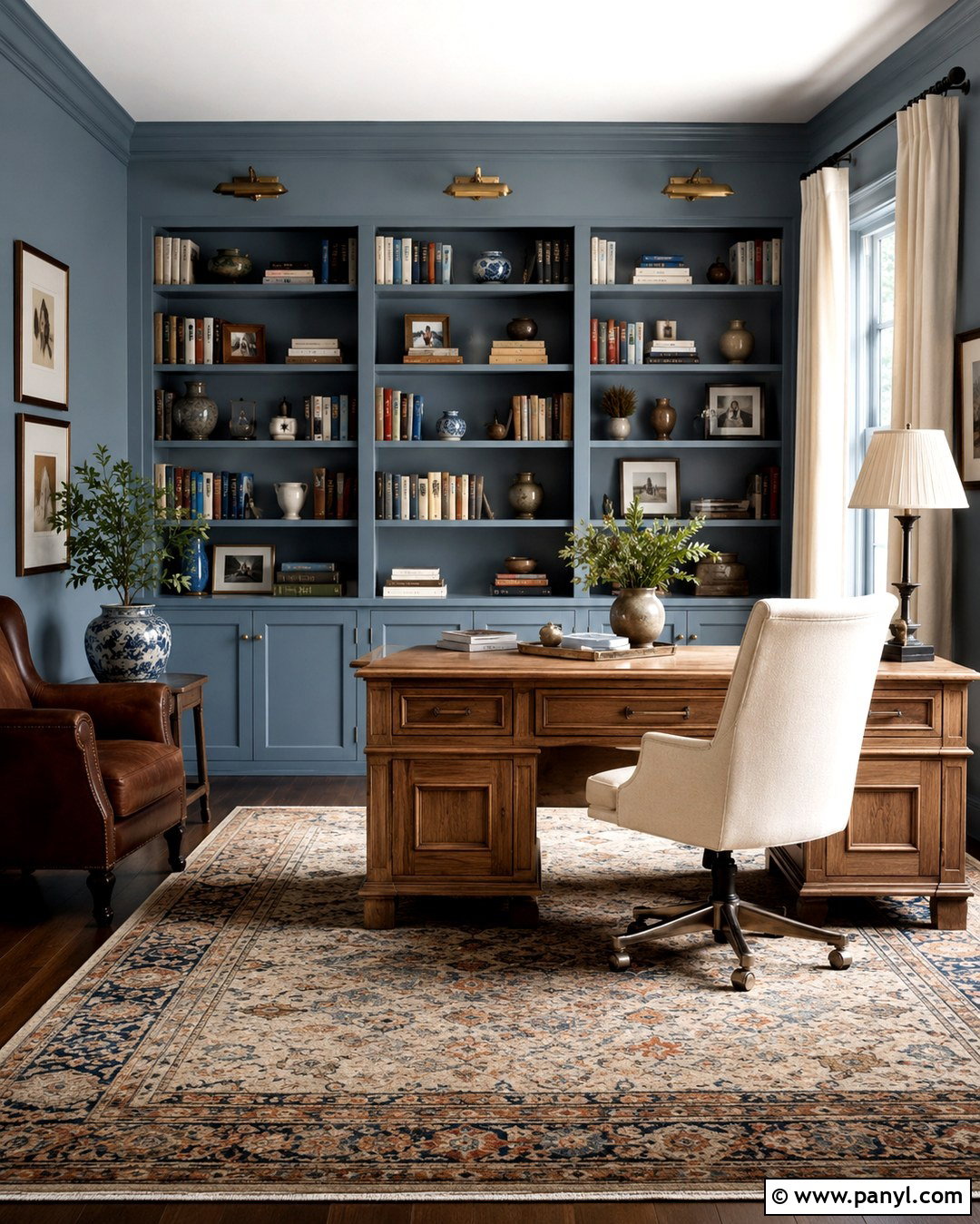 Dusty Blue Office Walls With Built In Shelves - 20 Blue Paint For Office Walls