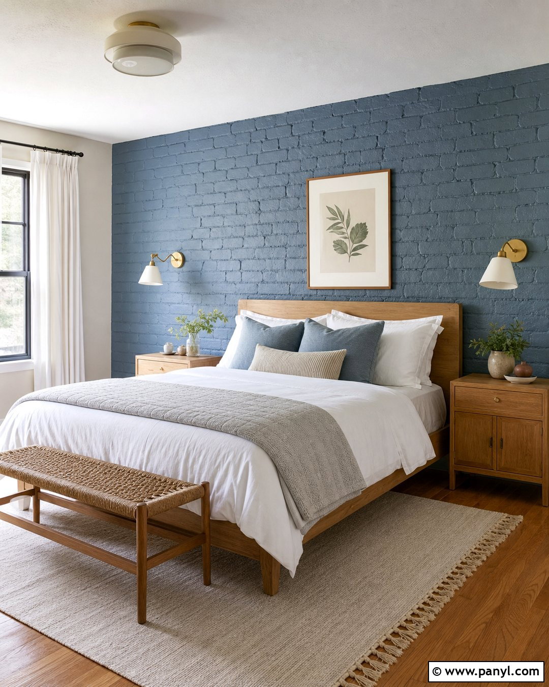 Dusty Blue Painted Brick Bedroom - 20 Blue Painted Brick Wall Ideas