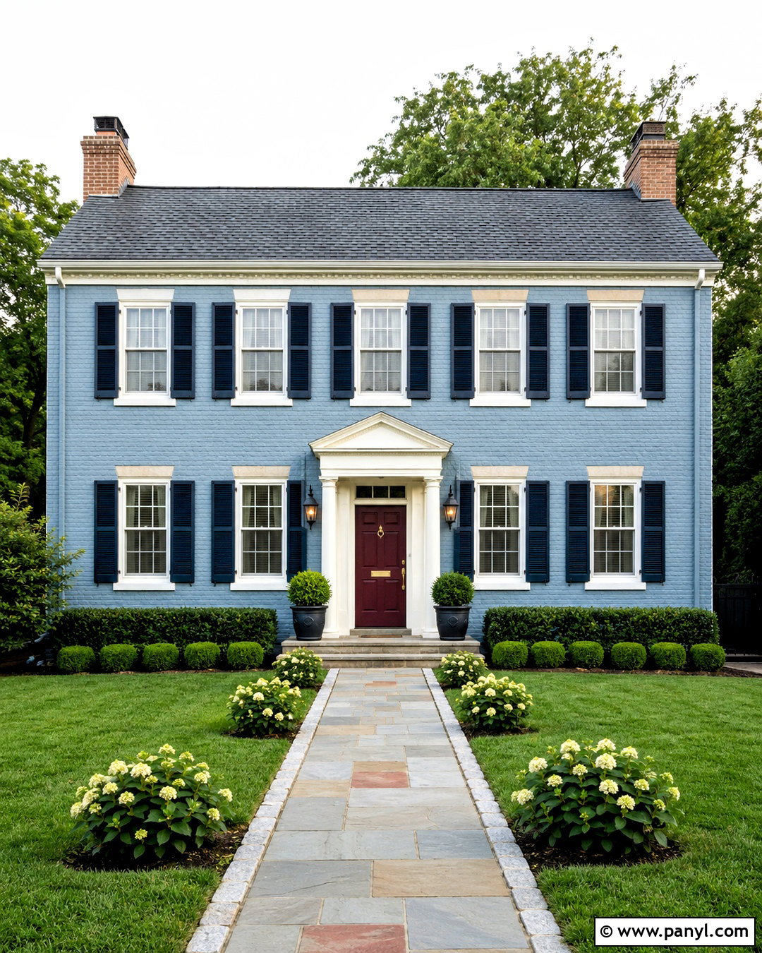 Dusty Blue Painted Brick Colonial - 20 painted brick homes