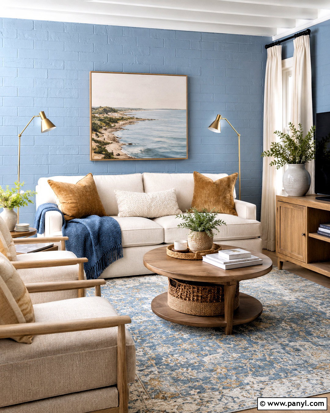 Dusty Blue Painted Brick Wall Living Room - 20 painted brick walls living room ideas