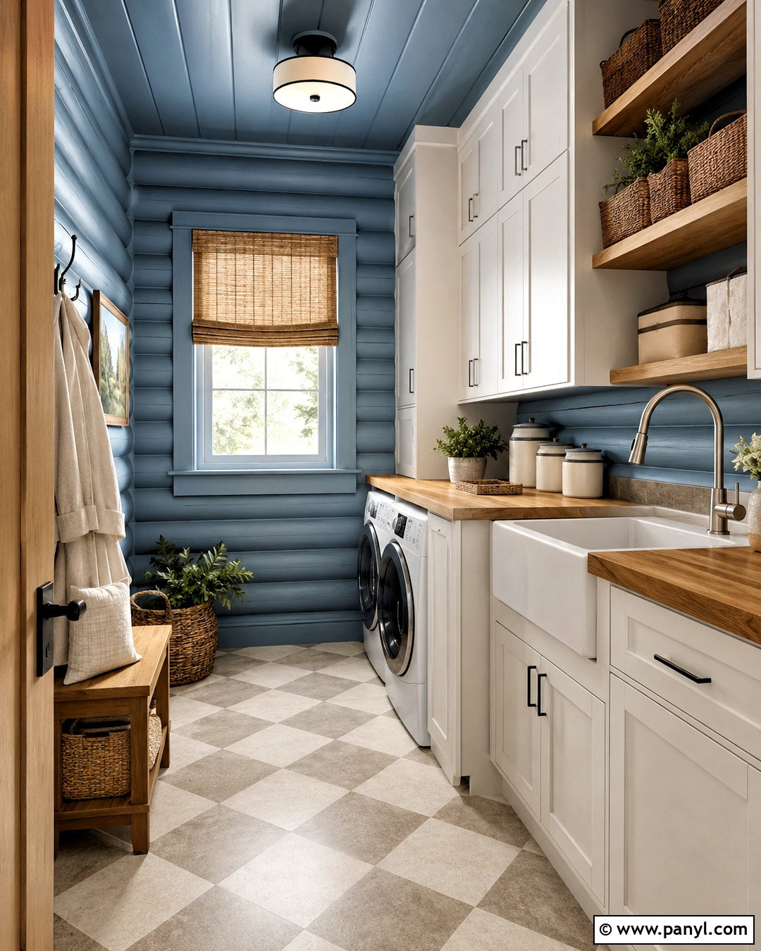 Dusty Blue Painted Log Laundry Room - 20 painted log home interior ideas