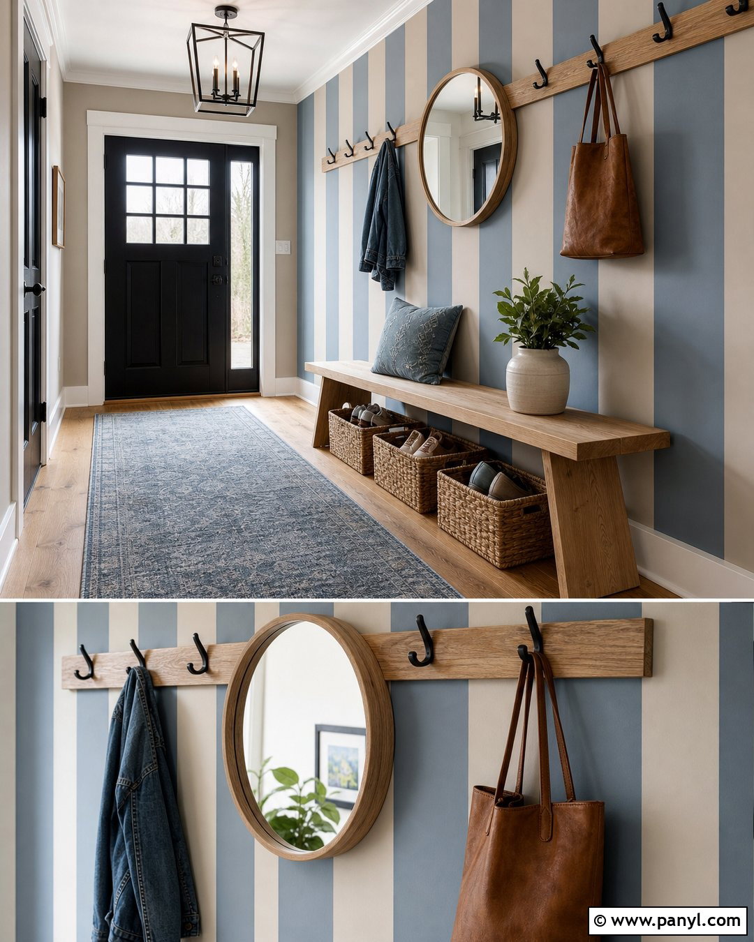 Dusty Blue Stripe Wall Entryway - 25 Blue Stripe Painted Wall Ideas
