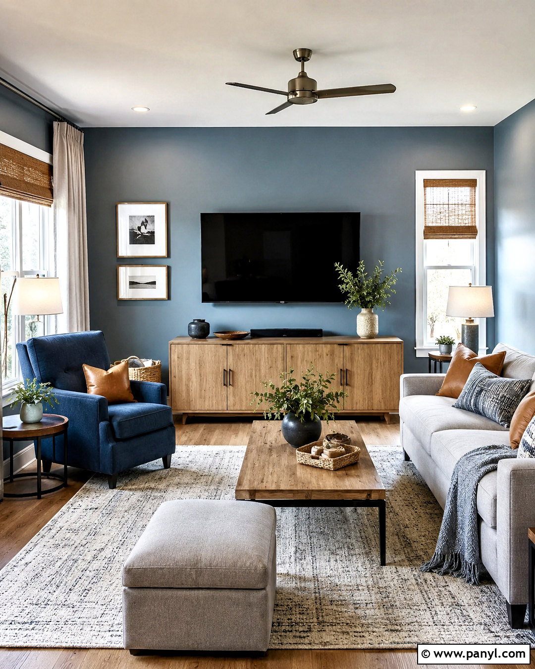 Dusty Blue TV Wall - 20 living room tv wall paint ideas