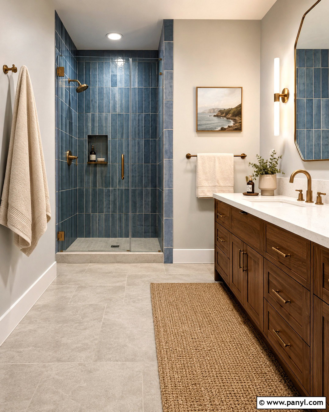 Dusty Blue Tile With Warm Gray Grout - 20 Warm Gray Grout Color Ideas