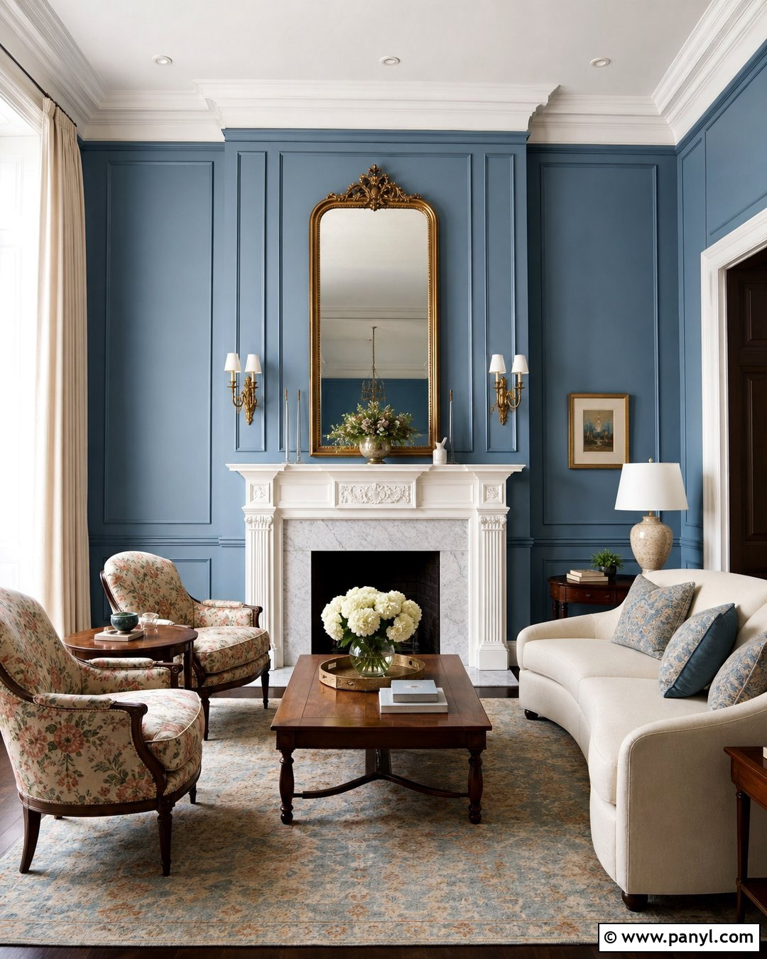 Dusty Blue Traditional Fireplace Wall - 30 blue fireplace wall ideas