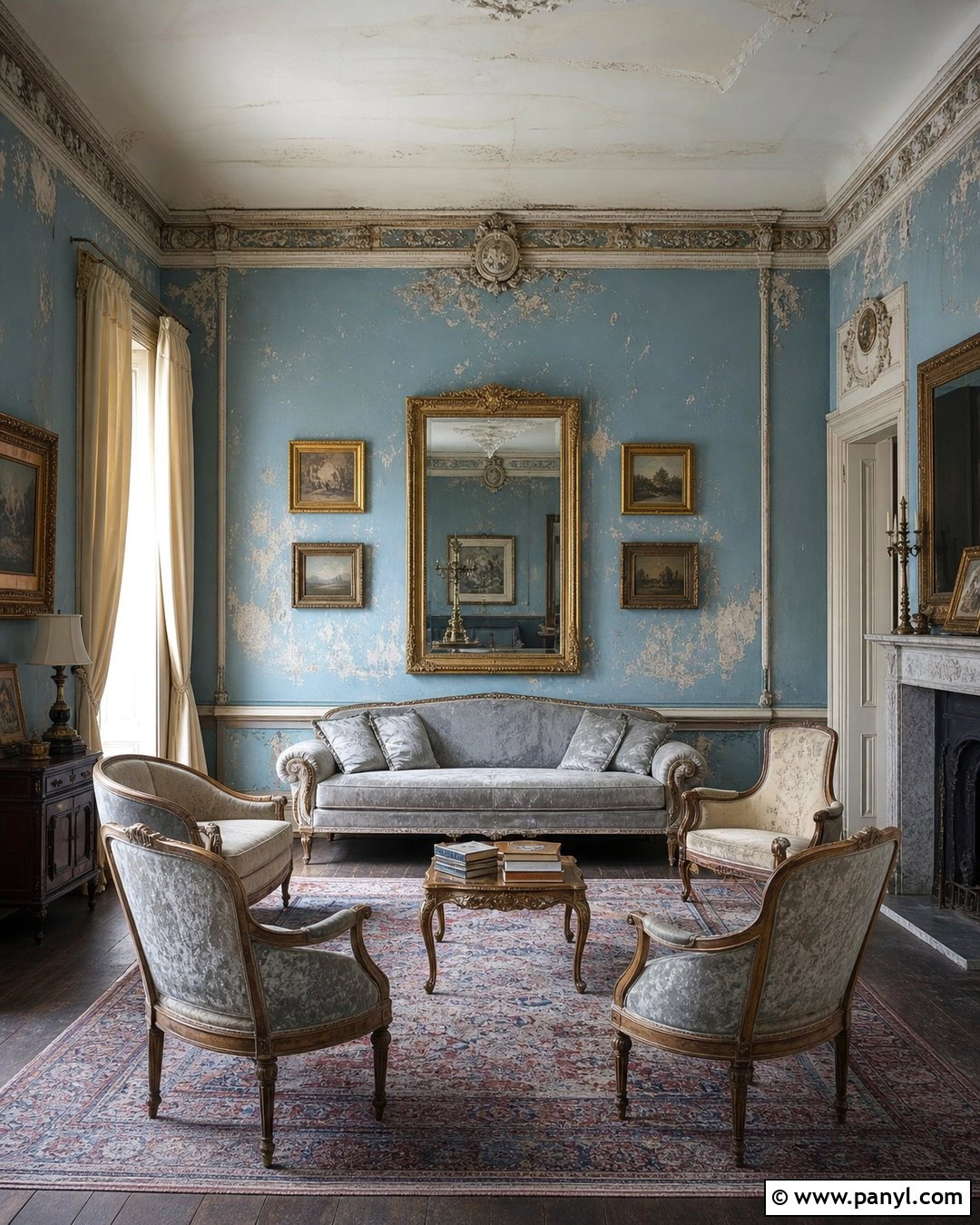 Dusty Blue Victorian Parlor - 20 Blue Wall Decayed Room Ideas