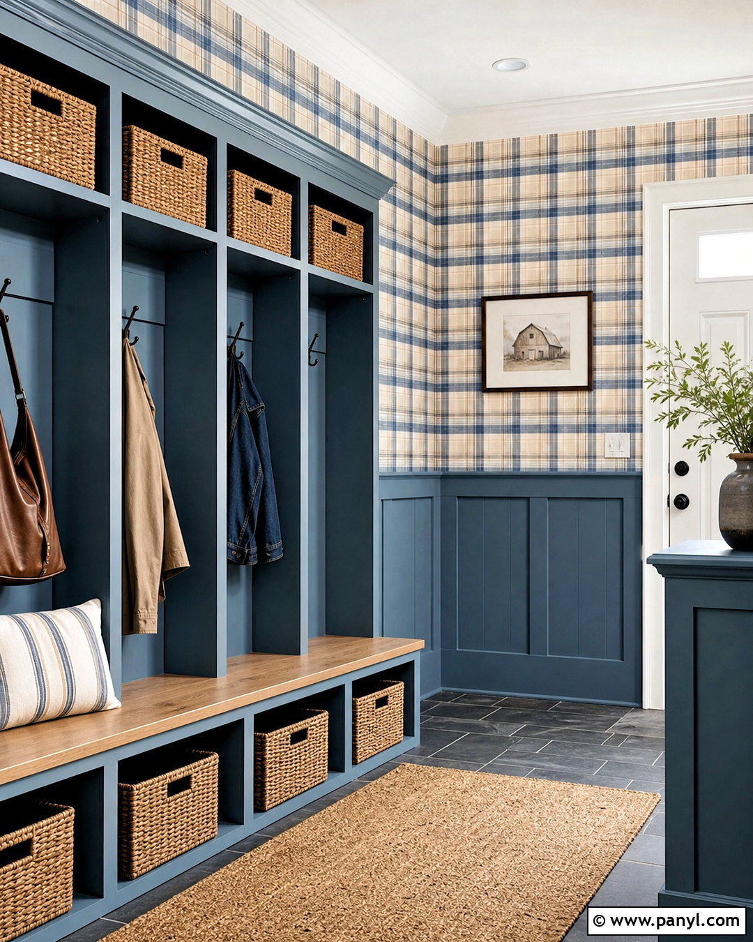 Dusty Blue Wainscoting With Plaid Wallpaper - 20 wainscoting with wallpaper ideas