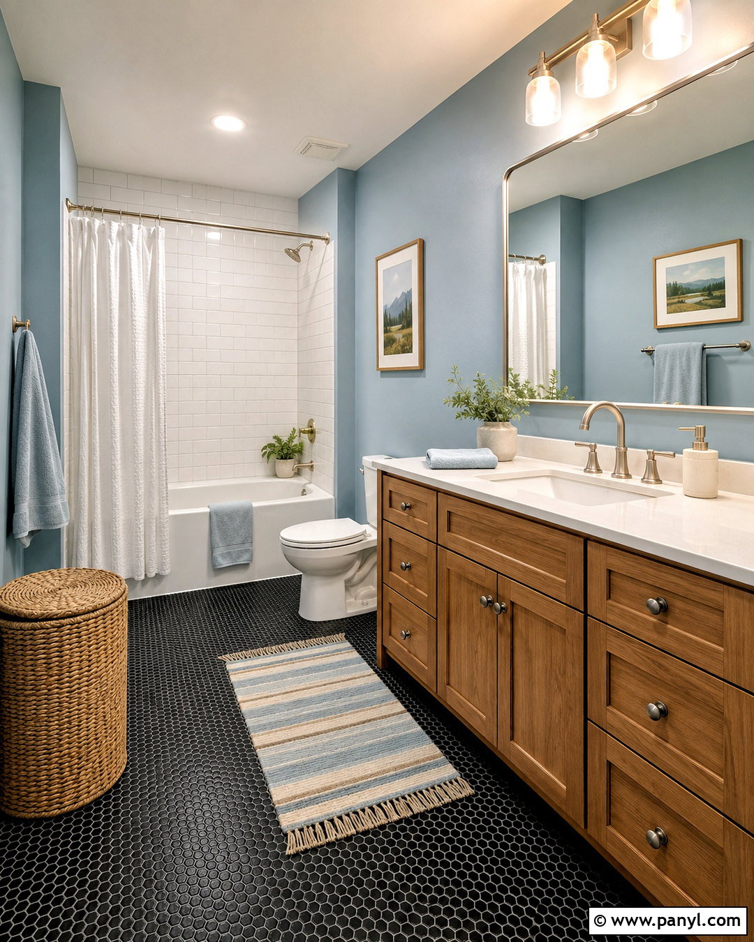 Dusty Blue Wall Color - 20 Wall Color With Black And White Tile Ideas