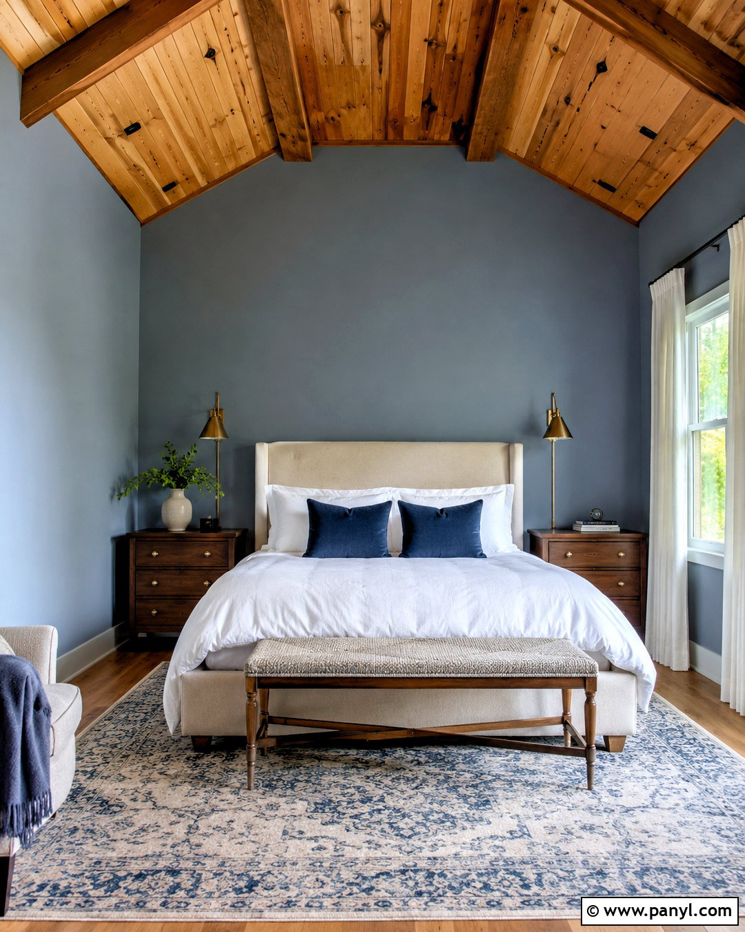 Dusty Blue Wall Color With Pine Ceiling - 20 Wall Color With Pine Ceiling Ideas