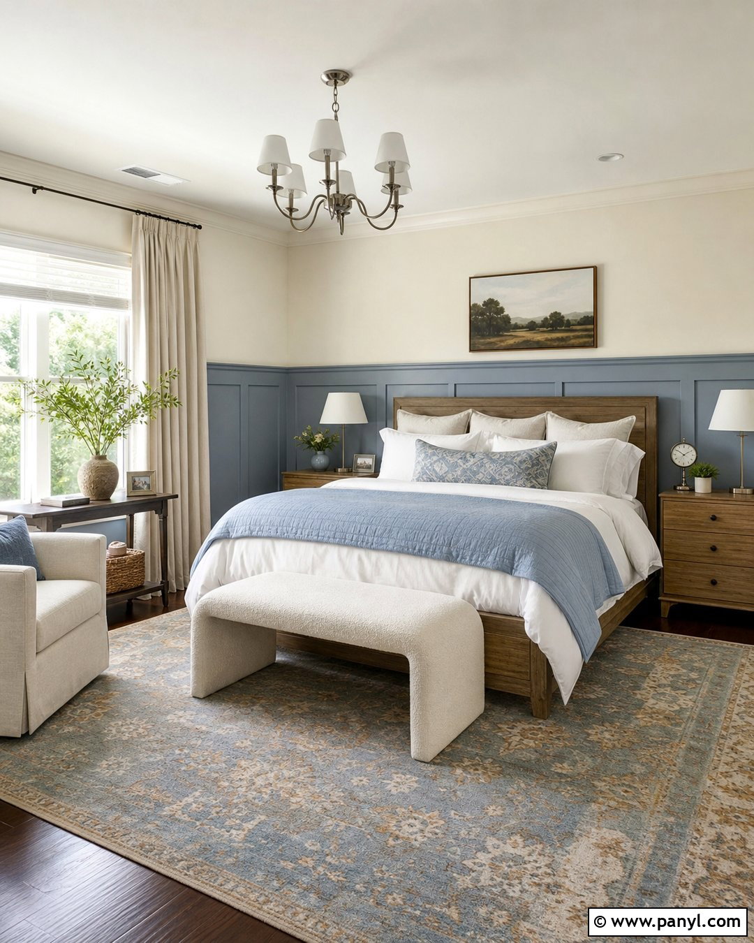 Dusty Blue Wall Moulding With Ivory Walls - 25 Wall Moulding Color Ideas