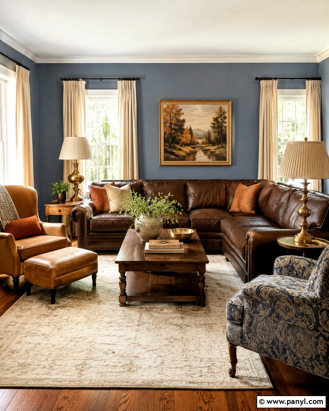 Dusty Blue Walls With Brown Leather Furniture - 20 living room paint color ideas with brown furniture ideas