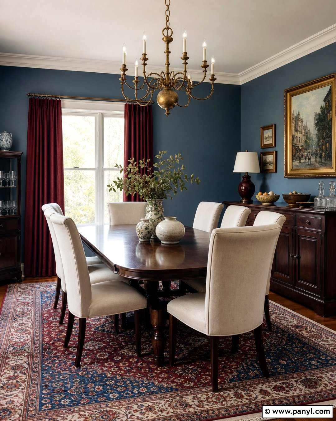 Dusty Blue Walls With Burgundy - 30 Dusty Blue Walls