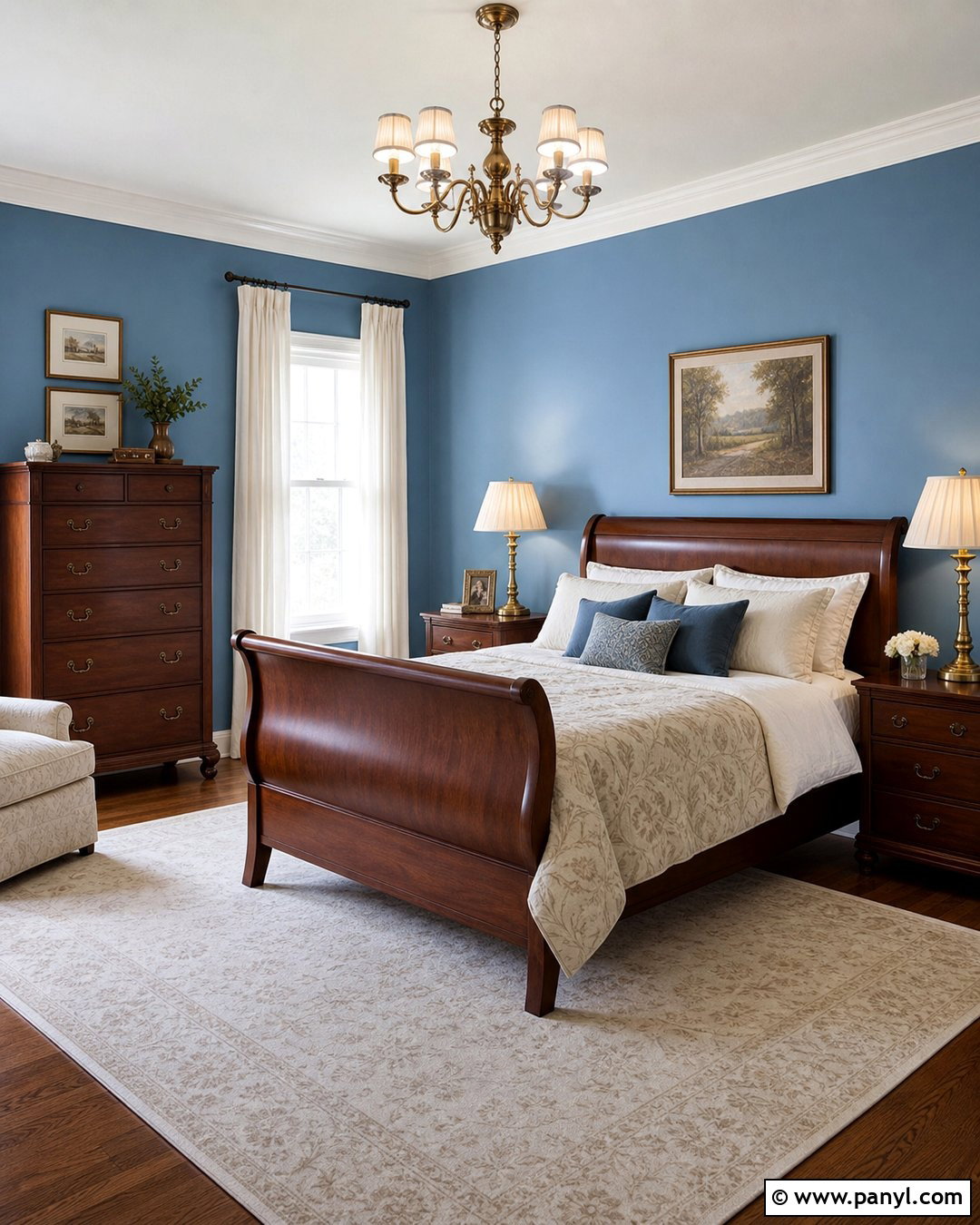 Dusty Blue Walls With Cherry Wood Furniture - 25 Wall Colour With Wooden Furniture Ideas