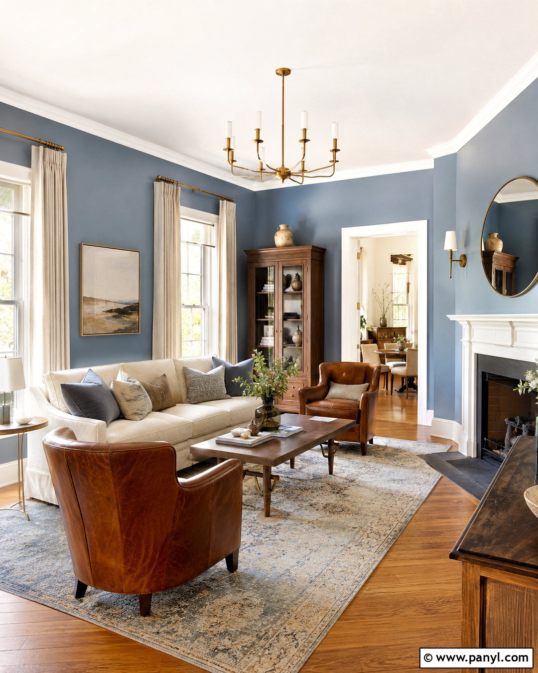 Dusty Blue Walls With Golden Oak Floors - 20 Wood Floor Wall Color Ideas