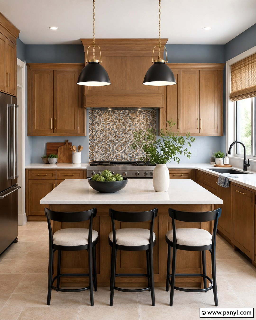 Dusty Blue Walls With Honey Oak Cabinets - 20 Honey Oak Cabinet Kitchen Wall Color Ideas