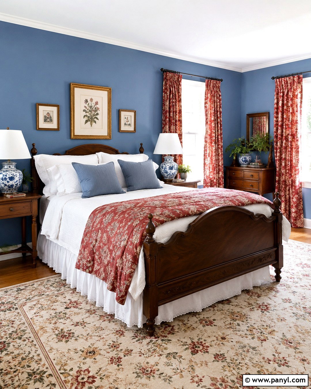 Dusty Blue Walls With Red Floral Curtains - 20 Blue Walls Red Curtains