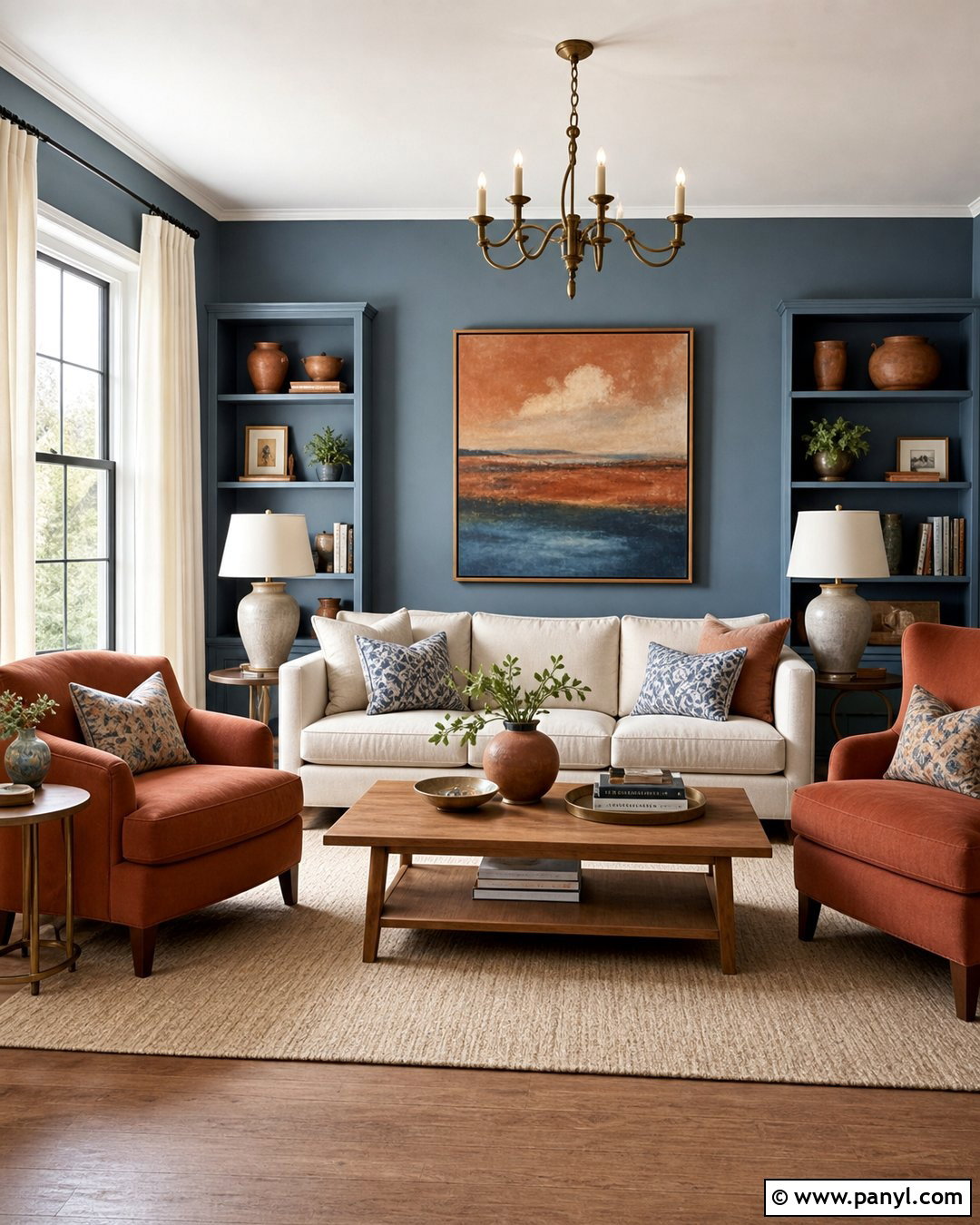 Dusty Blue Walls With Terracotta - 30 Dusty Blue Walls