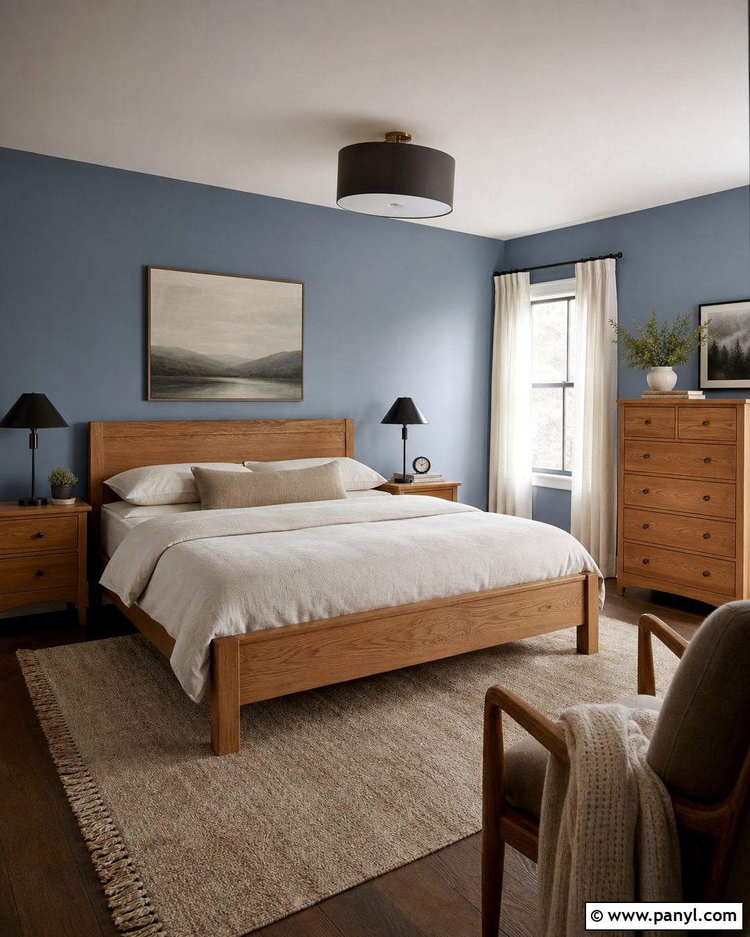 Dusty Blue Walls With Warm Oak Furniture - 30 dusty blue wall color ideas