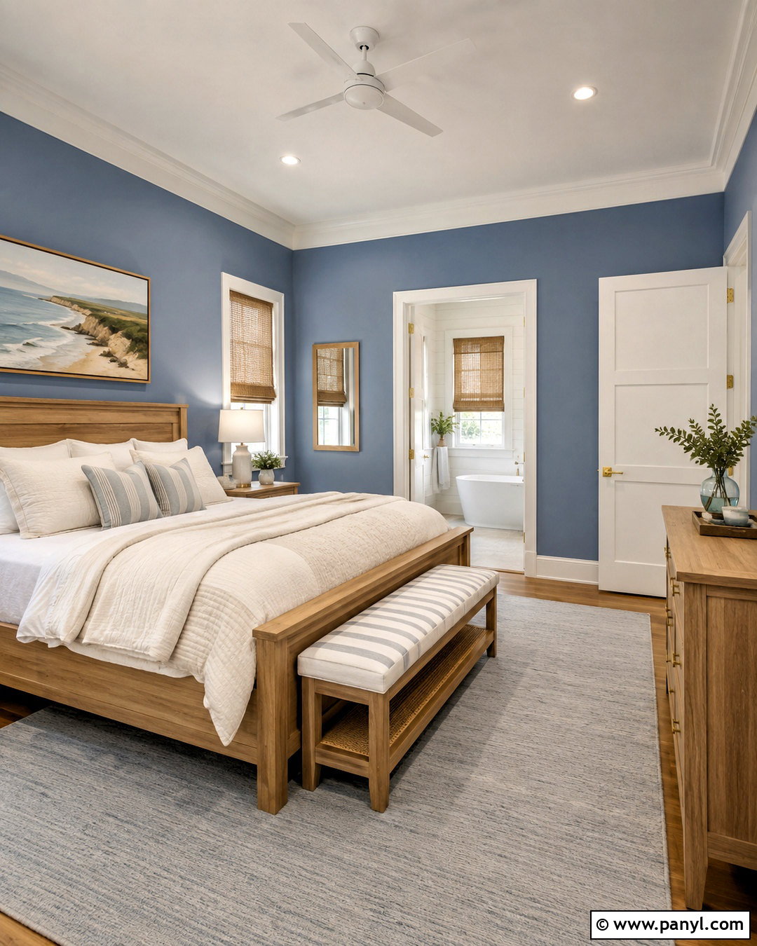 Dusty Blue Walls With Warm White Doors - 35 Wall And Door Color Combination Ideas