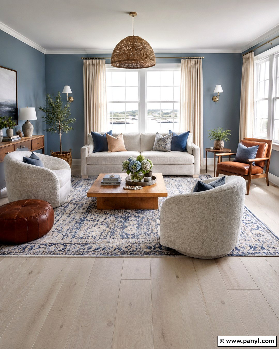 Dusty Blue Walls With White Oak Floors - 20 Wood Floor Wall Paint Color Ideas