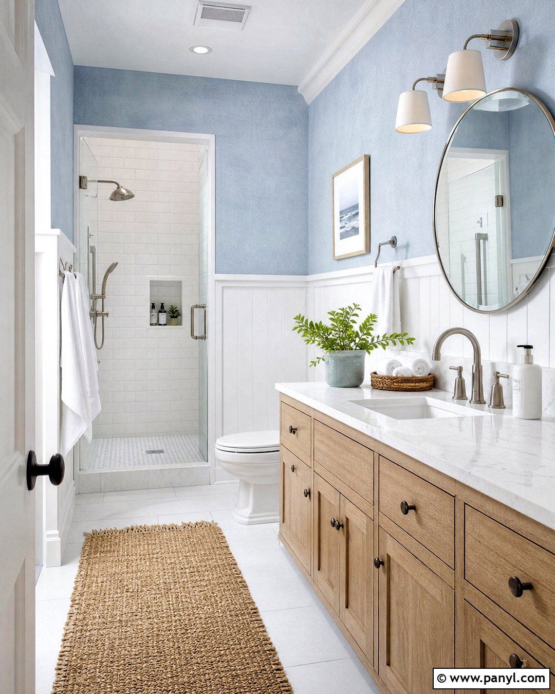 Dusty Blue Washed Bathroom - 20 washed wall paint effect ideas
