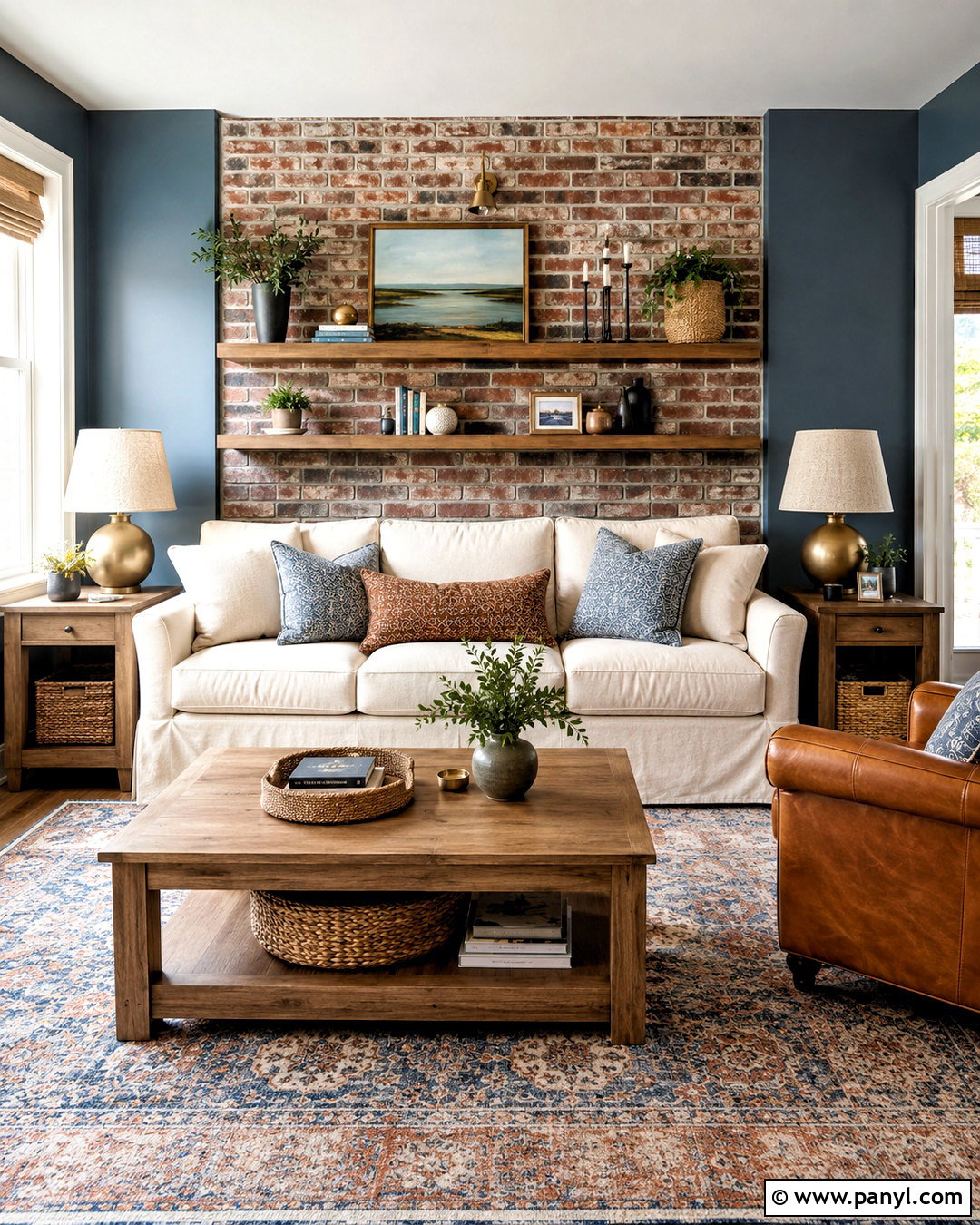 Dusty Blue With A Brick Wall - 20 What Color Goes With Brick Wall Ideas