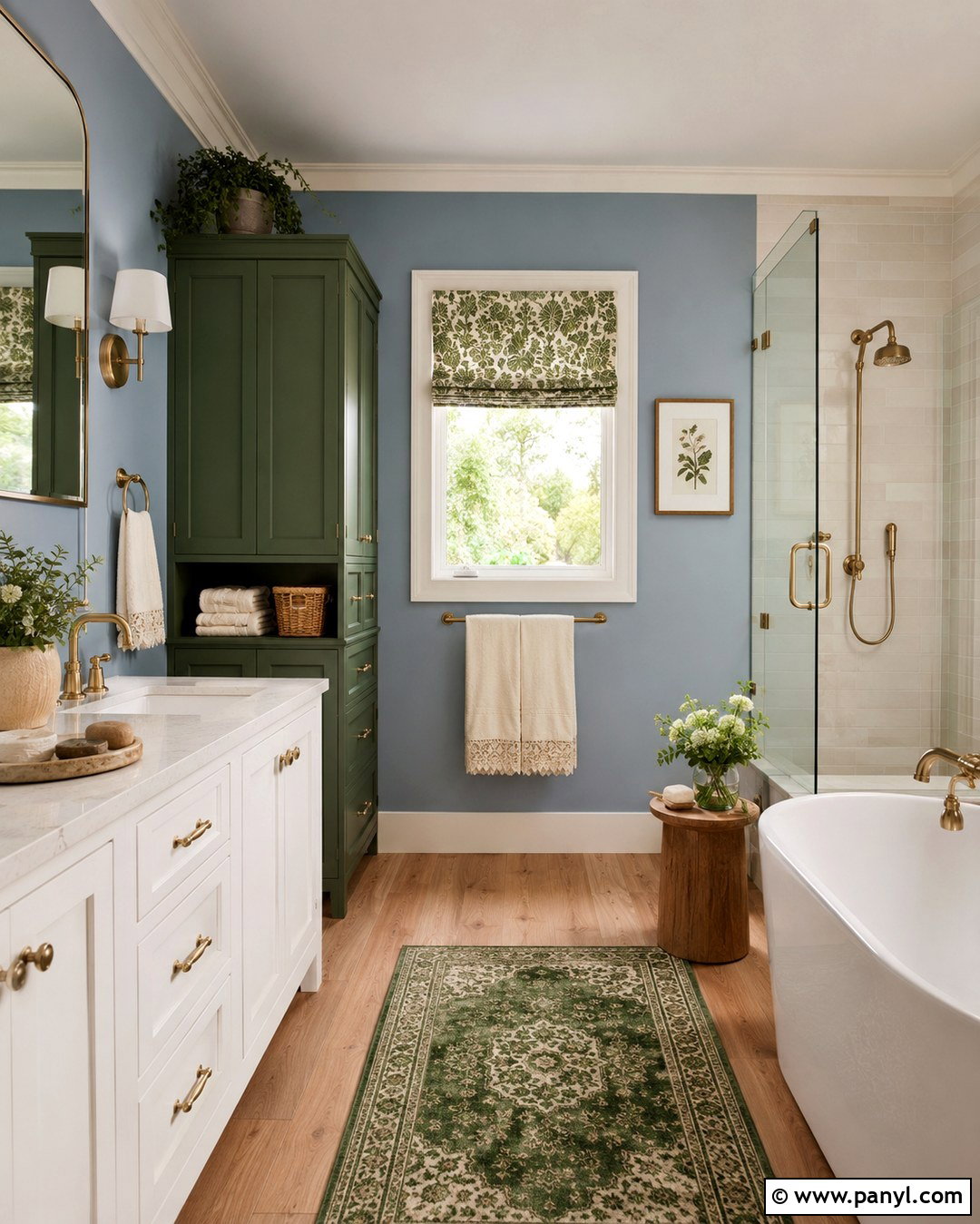 Dusty Cornflower Bathroom With Green Accents - 20 Dusty Cornflower Benjamin Moore Bathroom Ideas