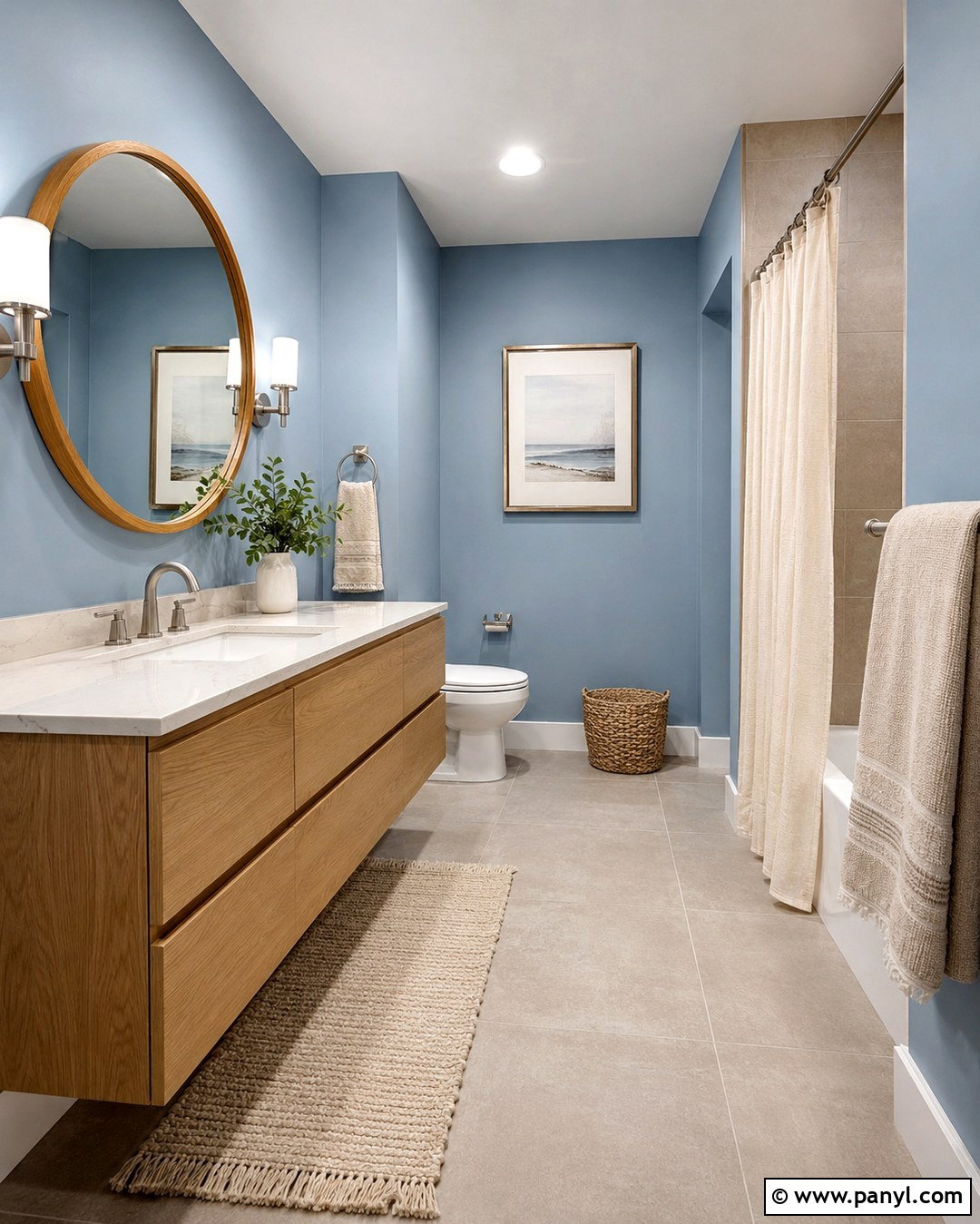 Dusty Cornflower Bathroom With Light Oak Vanity - 20 Dusty Cornflower Benjamin Moore Bathroom Ideas
