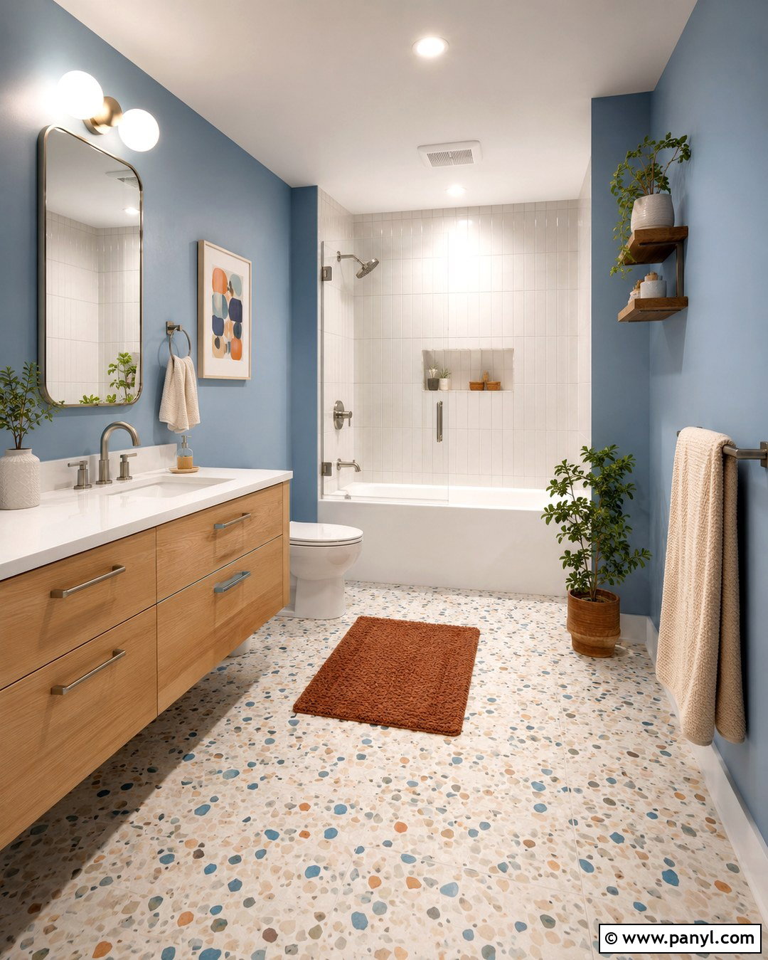 Dusty Cornflower Bathroom With Terrazzo Floor - 20 Dusty Cornflower Benjamin Moore Bathroom Ideas